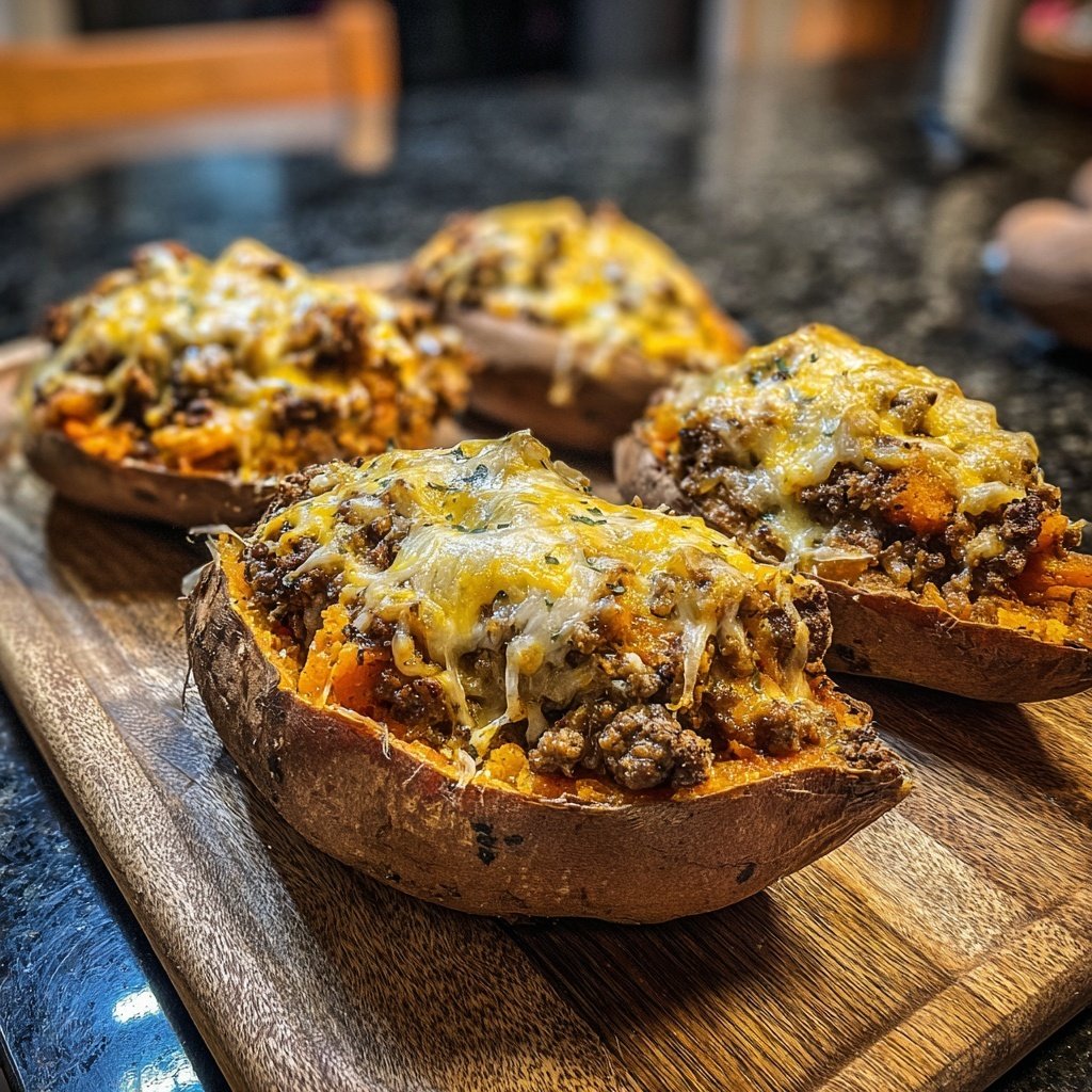 Ground Beef Stuffed Sweet Potatoes