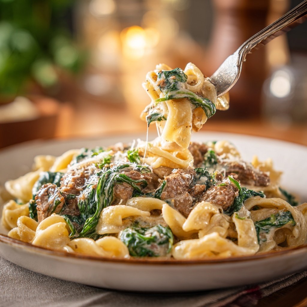 Creamy Beef And Spinach Pasta