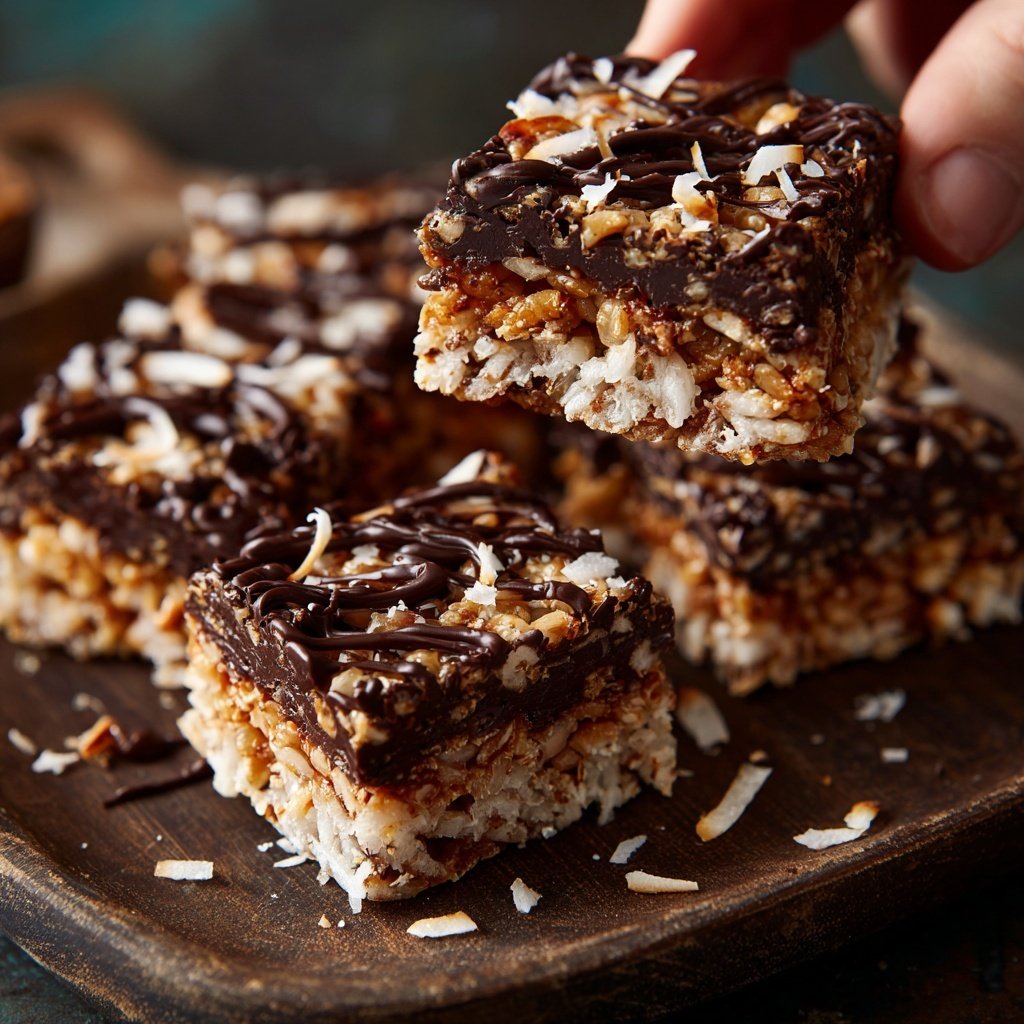 Chocolate Coconut Rice Snack Squares