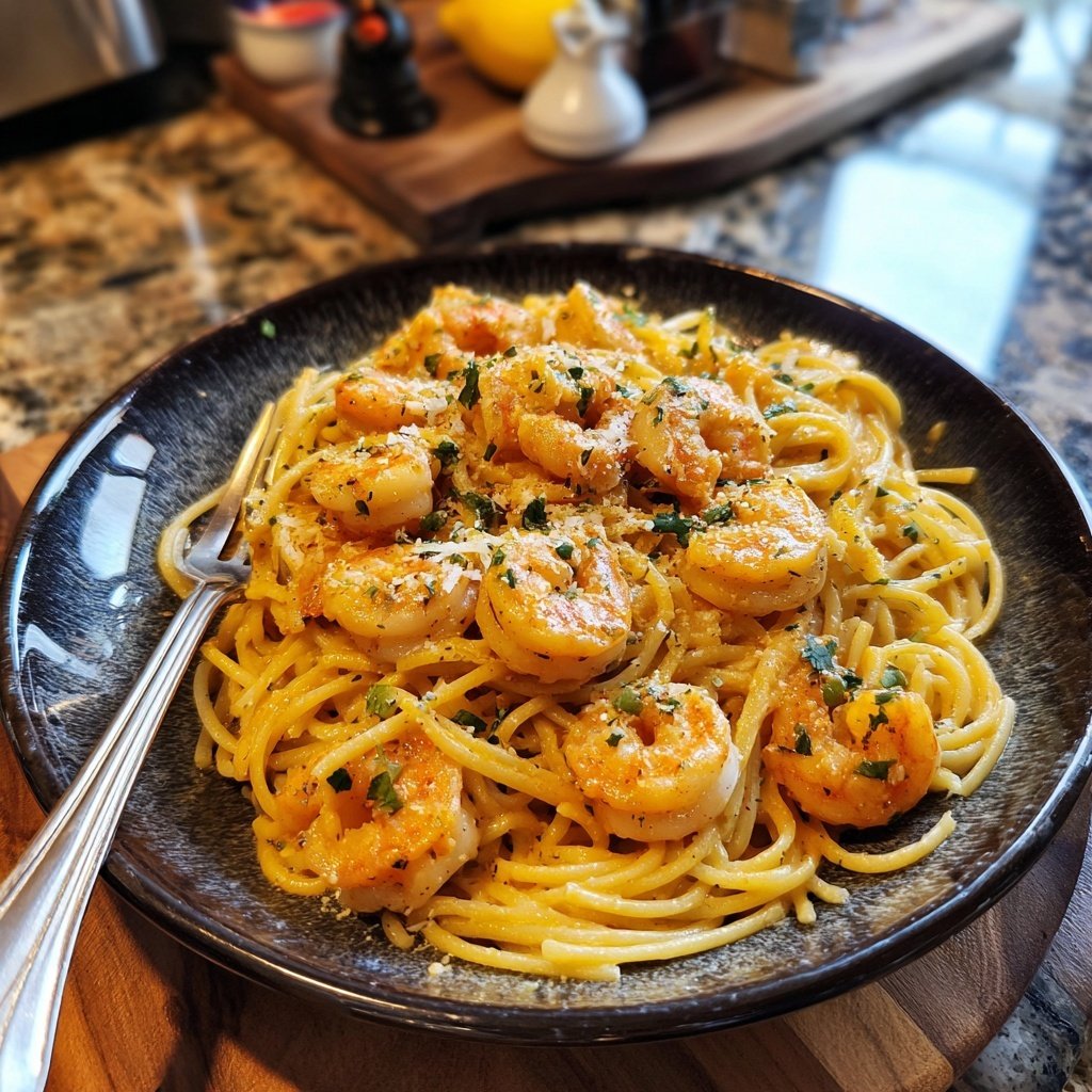 Shrimp And Garlic Cream Pasta
