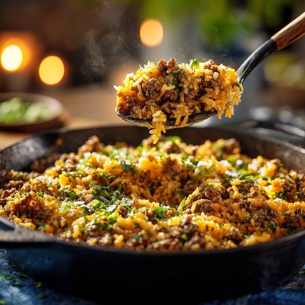 Garlic Butter Ground Beef And Rice Skillet